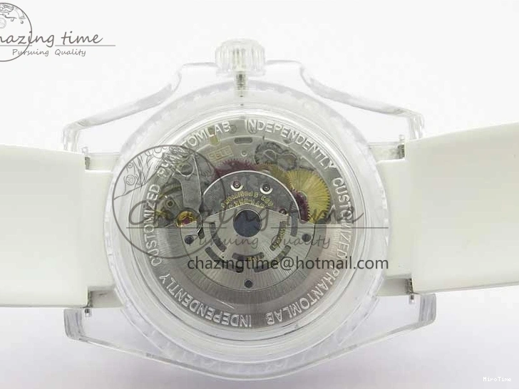 MiroTime 0123 Submariner Phantomlab Transparent KZF Best Edition Blue Fruit Dial on White Rubber Strap VR Classic 2563